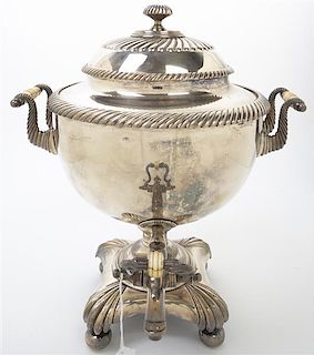 An English Silver-Plate Tea Urn, Height 16 1/2 inches.