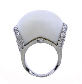 18K Gold Diamond White Agate Cocktail Ring