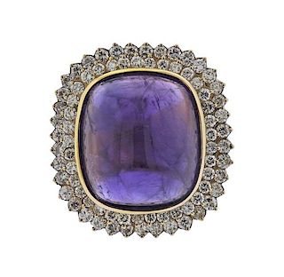 18K Gold Diamond Purple Stone Cocktail Ring