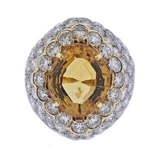 18K Gold Diamond Citrine Dome Ring