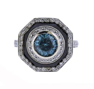 14K Gold Diamond Blue Stone Black Stone Ring