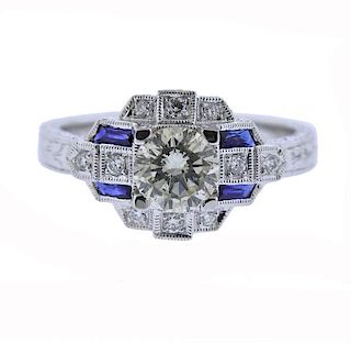 Art Deco 14K Gold Diamond Sapphire Ring