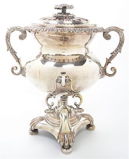 An English Silver-Plate Double Handled Tea Urn, Height 17 1/2 inches.