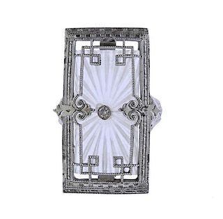 Art Deco 14K Gold Diamond Carved Crystal Ring