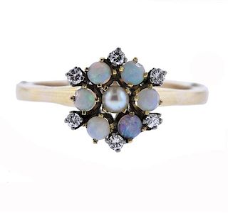 14k Gold Opal Diamond Pearl Ring 