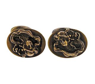 Art Nouveau Antique 14k Gold Cufflinks 