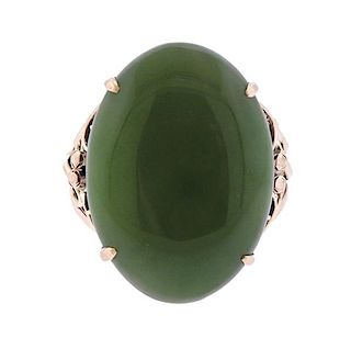 14k Gold Nephrite Jade Ring 