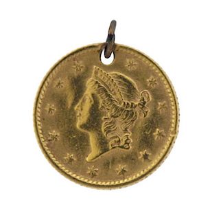1854 1 Dollar Gold US Coin Pendant 