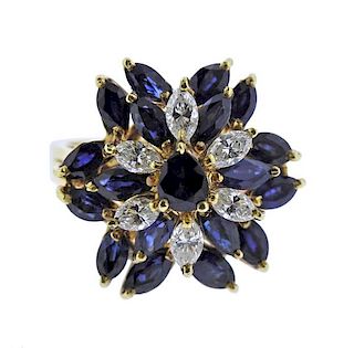 18K Gold Diamond Blue Stone Flower Ring