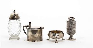 Four English Silver Table Articles, Height of tallest 4 7/8 inches.