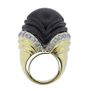 18K Gold Diamond Black Stone Cocktail Ring
