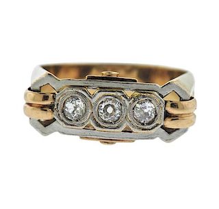 Antique 18K Gold Diamond Three Stone Ring