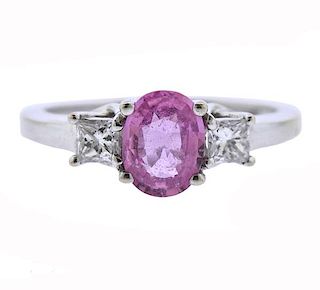 18k Gold 1.27ct Pink Sapphire Diamond Ring 