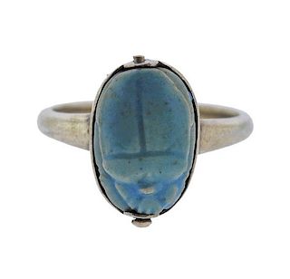 Antique Silver Blue Stone Scarab Ring