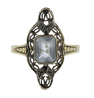 Antique Art Deco 10K Gold Clear Stone Ring