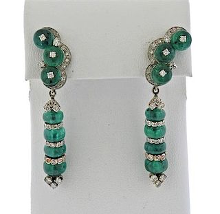 14K Gold Diamond Emerald Drop Earrings