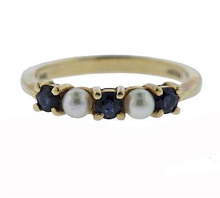Tiffany &amp; Co 14K Gold Pearl Sapphire Band Ring