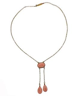 Antique 18K Gold Coral Drop Pendant Necklace 