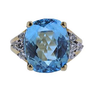 14k Gold Blue Stone Diamond Ring 