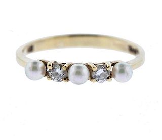 Tiffany &amp; Co 14K Gold Diamond Pearl Band Ring