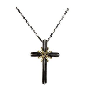 Tiffany &amp; Co 18K Gold Silver Cross Pendant Necklace