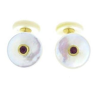 Trianon 18K Gold Mother of Pearl Ruby Cufflinks