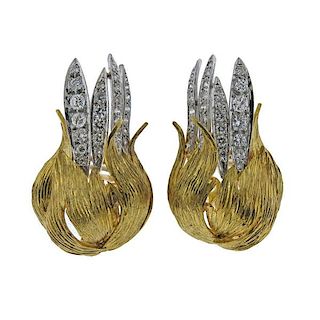 1960s 18K Gold Diamond Earrings