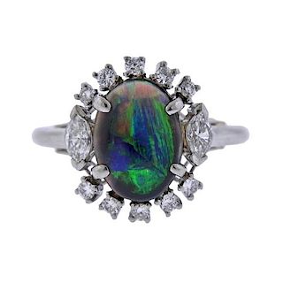 Platinum Diamond Black Opal Ring