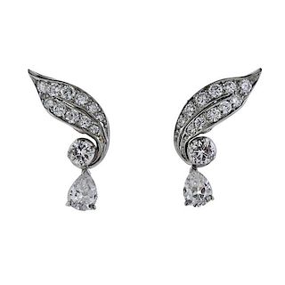 Mid Century Platinum Diamond Earrings
