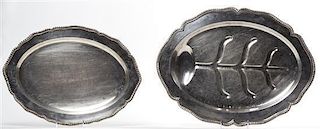 Two American Silver-Plate Serving Platters, retailed by Paul Lacrickritz, Width of widest 22 1/4 inches.