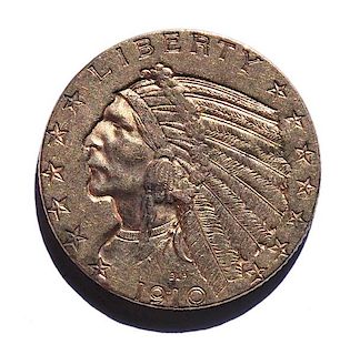 1910 Indian Head 5 Dollars Half Eagle Gold US Coin 