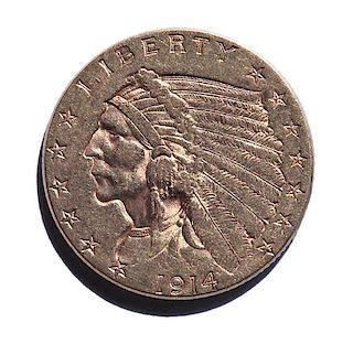 1914 Indian Head 2.5 Dollars US Gold Coin 