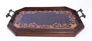 A Mahogany and Silver-Plate Serving Tray, Height 13 3/4 x width 22 inches.