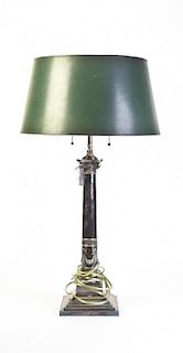 An English Silver-Plate Fluid Lamp Base, Height 16 3/8 inches.