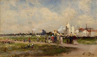 Eugène Boudin, (French, 1824-1898), Untitled (People Strolling in a Landscape), c. 1871-1873
