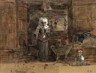 Eugène Boudin, (French, 1824-1889), Woman in Kitchen
