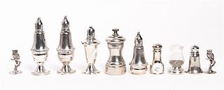 A Group of American Silver Casters, Height of tallest 5 1/8 inches.