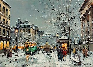 Antoine Blanchard, (French, 1910-1988), Boulevard des Capucines en l'hiver