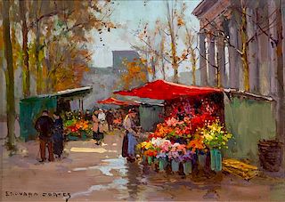After Édouard-Léon Cortès, (French, 1882-1969), Flower Stalls at la Madeleine