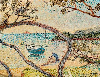 * Yvonne Canu, (French, 1921-2008), Untitled (Seaside View Through Trees)