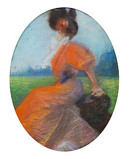 Jules Chéret, (French, 1836-1932), Elegant Lady in Orange, 1896