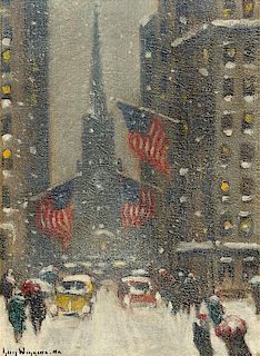 * Guy Carleton Wiggins, (American, 1883–1962), Wall Street View of Old Trinity in Winter
