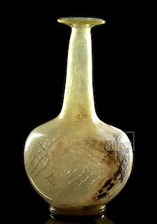Roman Glass Ampulla - Incised Fishbone Detail