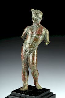 Roman Bronze Statuette of Striding  Nude Male