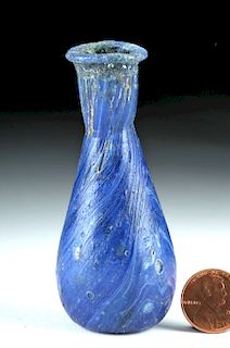 Roman Glass Unguentarium - Cobalt Blue Swirl