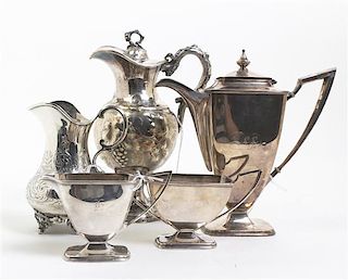An American Silver-Plate Three-Piece Tea Service, Pairpoint, Height of tallest 9 inches.