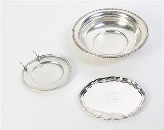 Three American Silver Table Articles, Circa 1960, Diameter of first 10 inches.