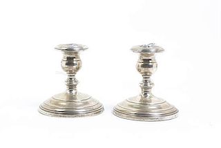 A Pair of American Silver Candlesticks, Height 4 inches.
