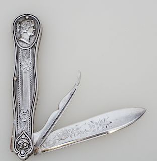 19TH C. COIN SILVER FOLDING FRUIT KNIFE