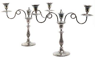 A Pair of Silver-Plate Two-Light Candelabra, Height 15 7/8 inches.